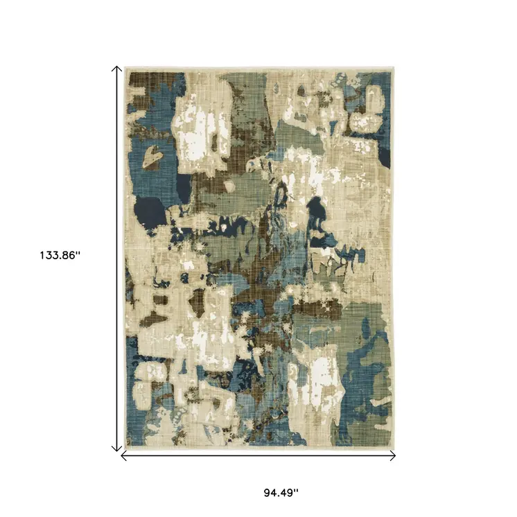 8' X 11' Beige Brown And Blue Abstract Area Rug