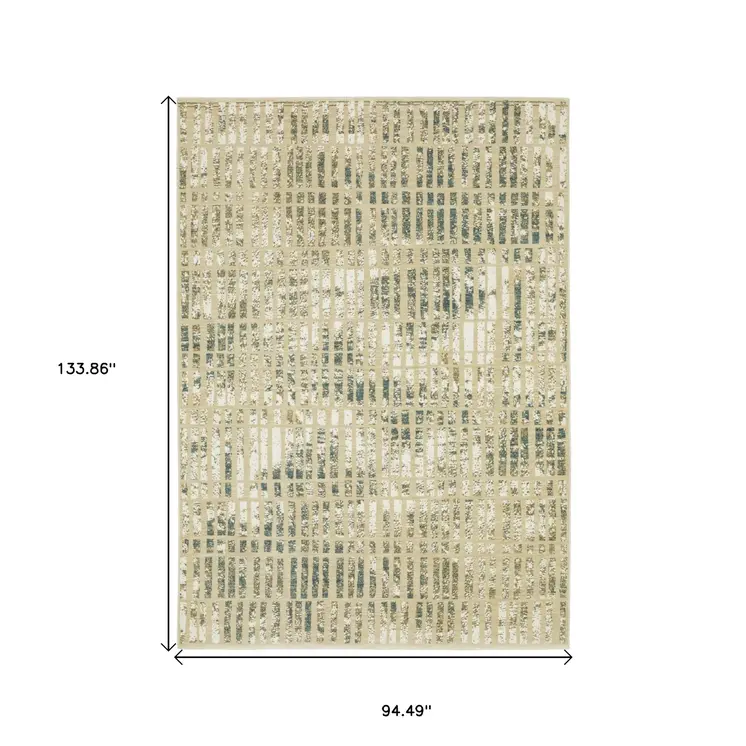 8' X 11' Beige And Blue Geometric Area Rug