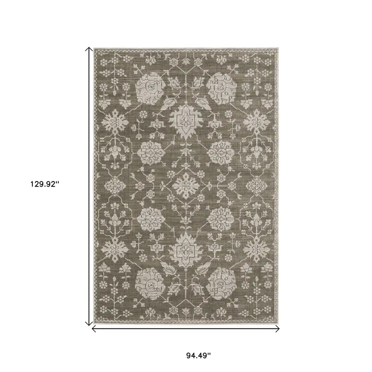 8' X 11' Gray And Light Gray Oriental Area Rug