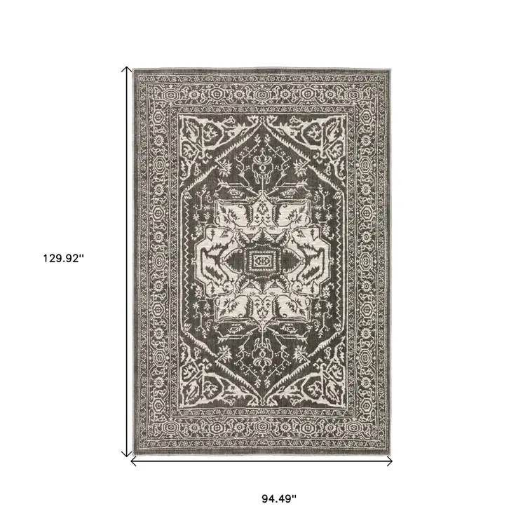 8' X 11' Gray And Ivory Oriental Area Rug