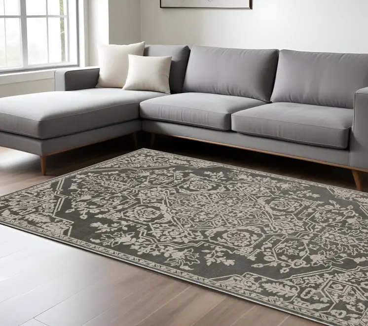 8' X 11' Gray And Light Gray Oriental Area Rug