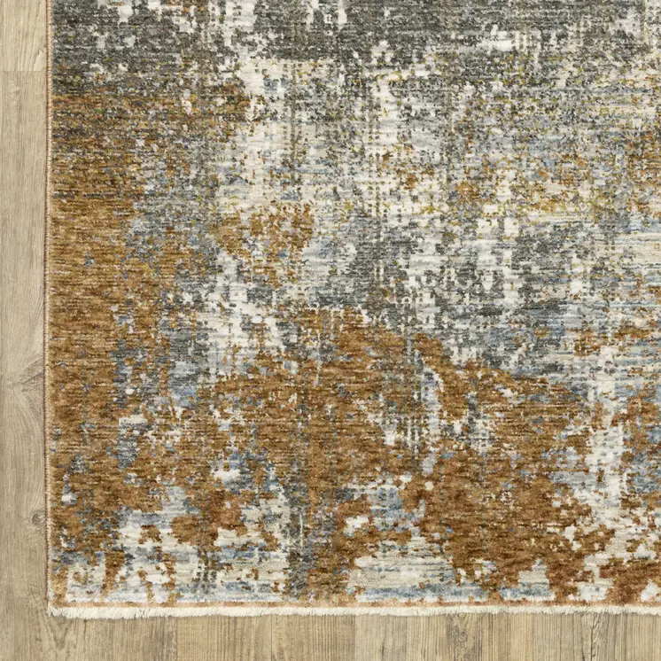 8' X 11' Gray And Gold Abstract Area Rug With Fringe