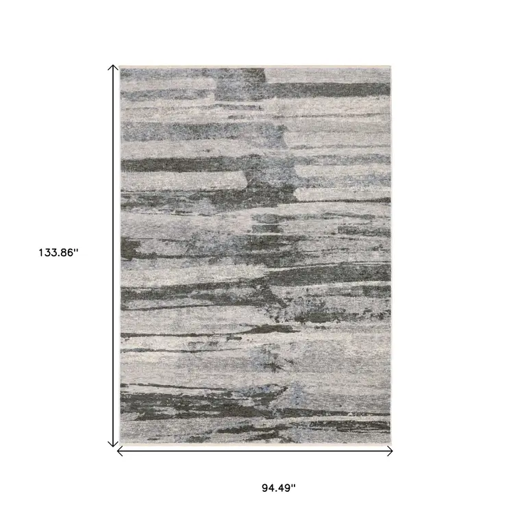 8' X 11' Gray And Ivory Abstract Area Rug With Fringe