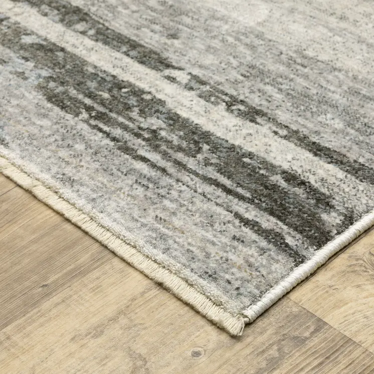 8' X 11' Gray And Ivory Abstract Area Rug With Fringe