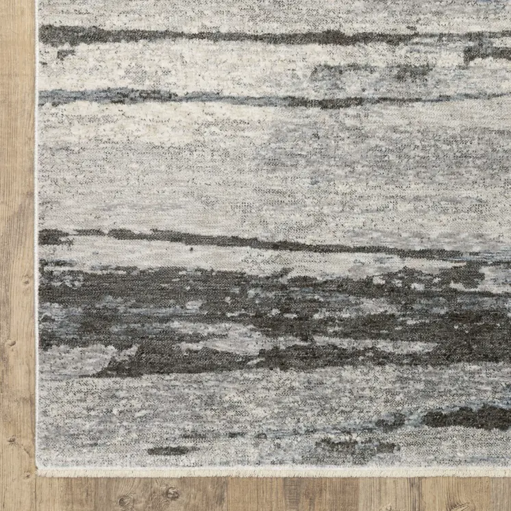 8' X 11' Gray And Ivory Abstract Area Rug With Fringe