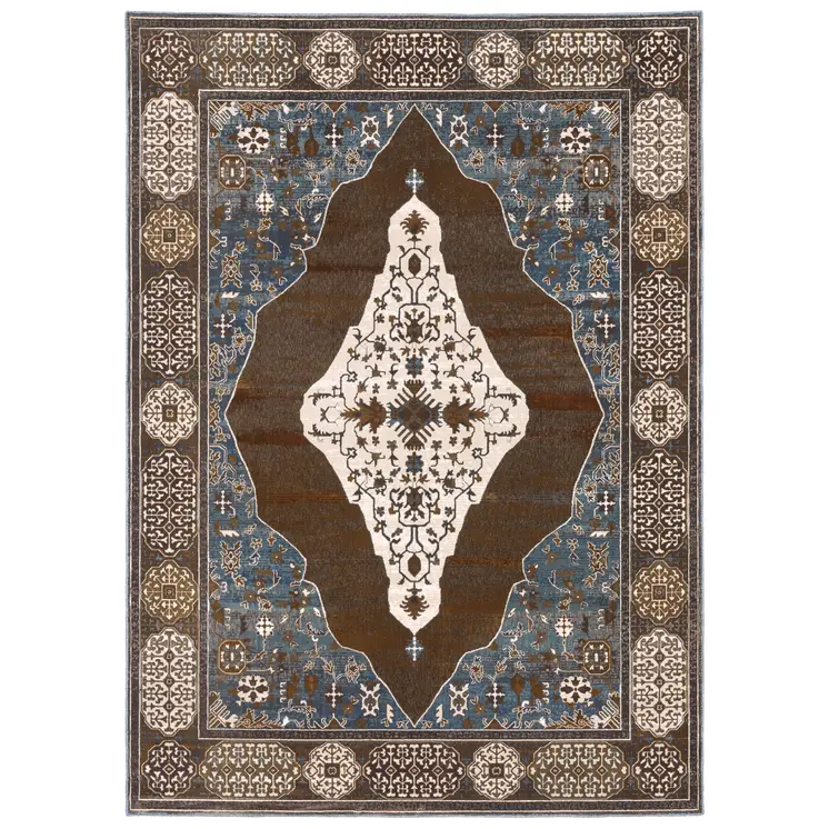 8' X 11' Gray And Blue Medallion Area Rug