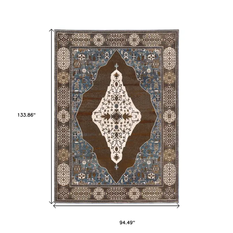 8' X 11' Gray And Blue Medallion Area Rug