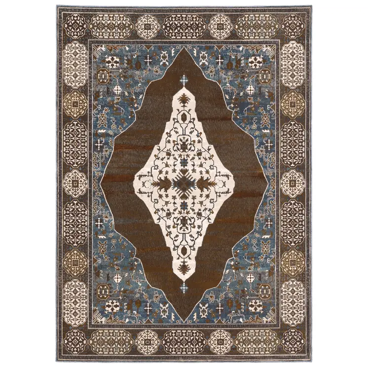 8' X 11' Gray And Blue Medallion Area Rug