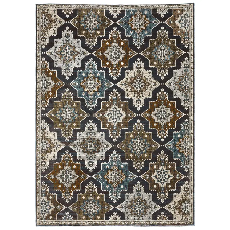 8' X 11' Gray And Blue Medallion Area Rug