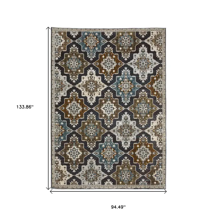 8' X 11' Gray And Blue Medallion Area Rug