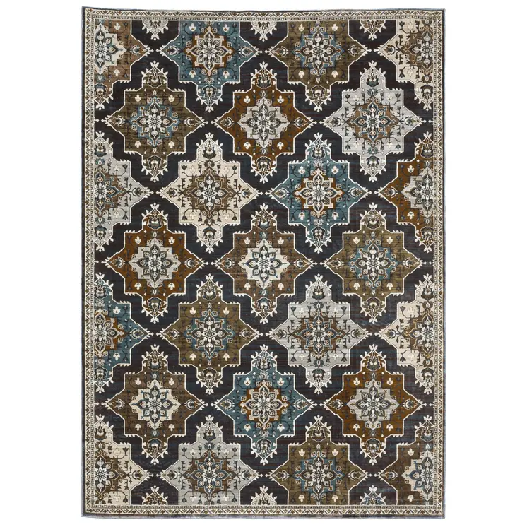 8' X 11' Gray And Blue Medallion Area Rug