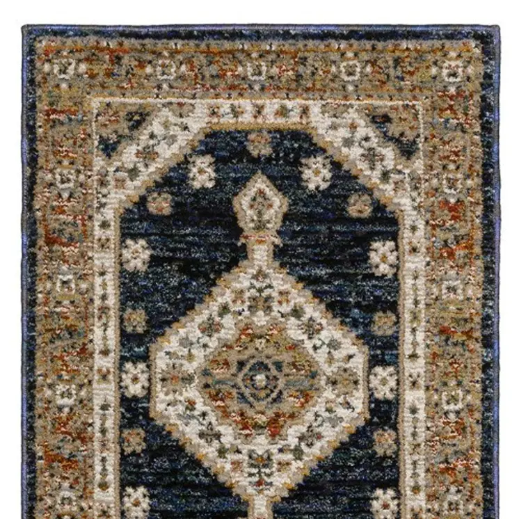 8' Blue And Orange Medallion Runner Rug