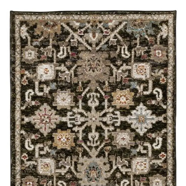 8' Brown Gray And Tan Oriental Runner Rug