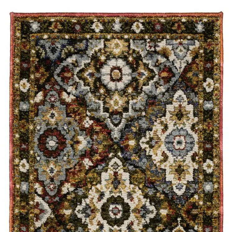 8' Red Brown And Orange Medallion Runner Rug