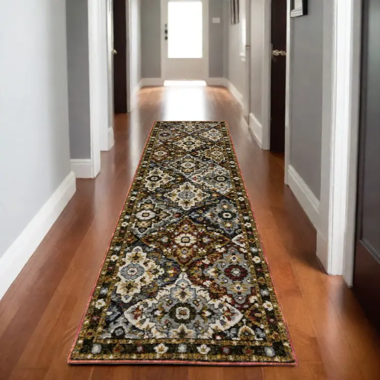 8' Red Brown And Orange Medallion Runner Rug