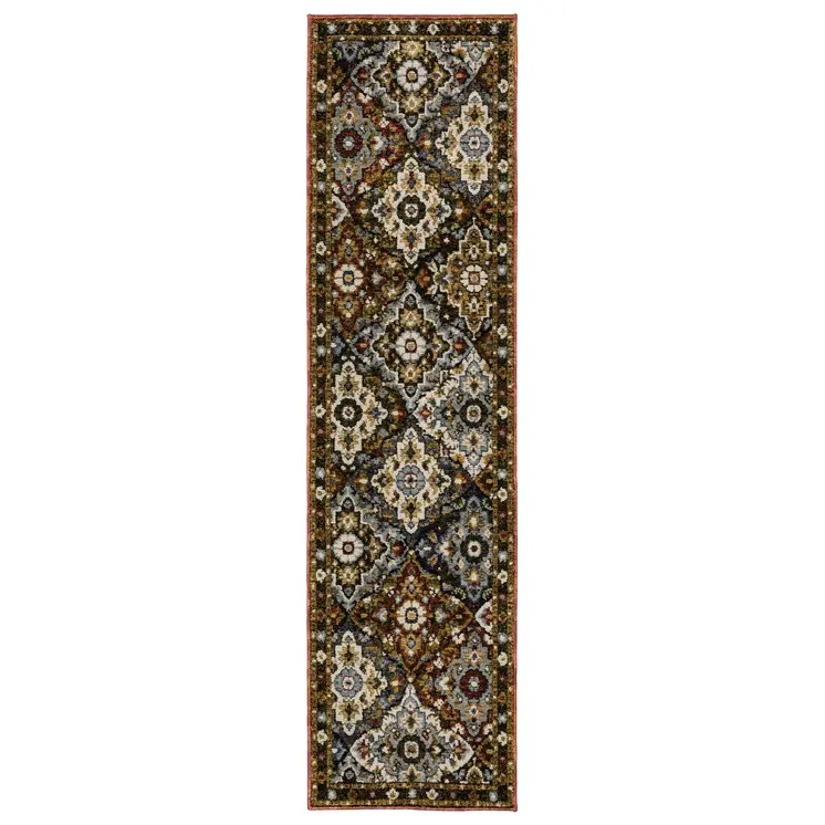 8' Red Brown And Orange Medallion Runner Rug