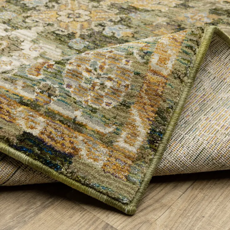 8' Green And Gold Oriental Round Rug
