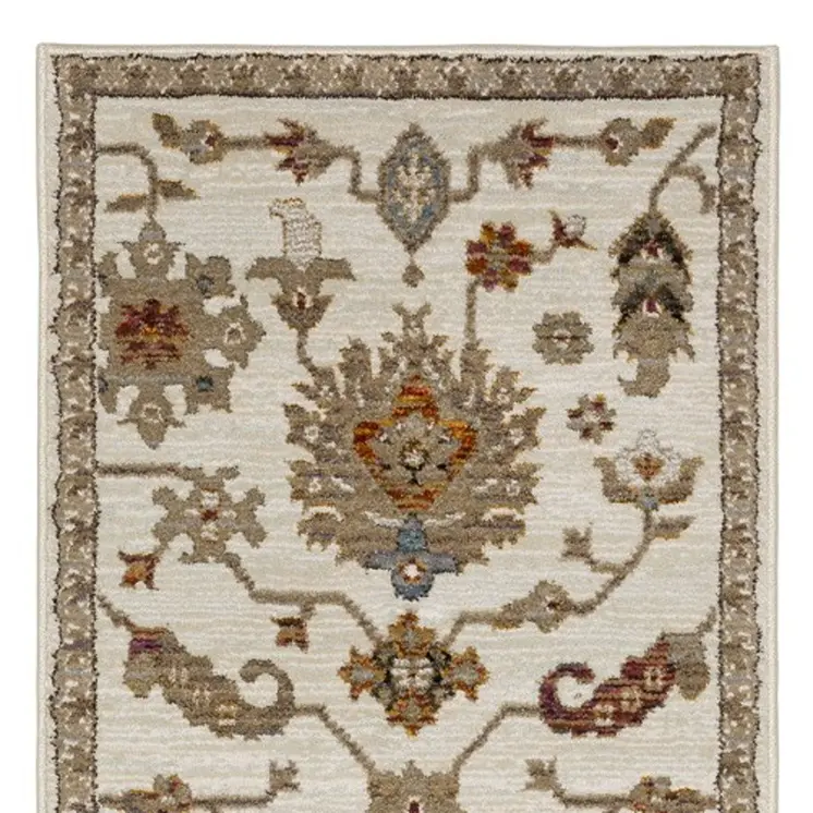 8' Ivory Gray And Orange Oriental Runner Rug