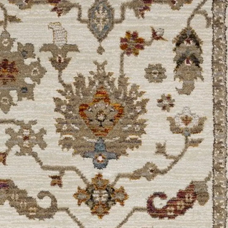 8' Ivory Gray And Orange Oriental Runner Rug