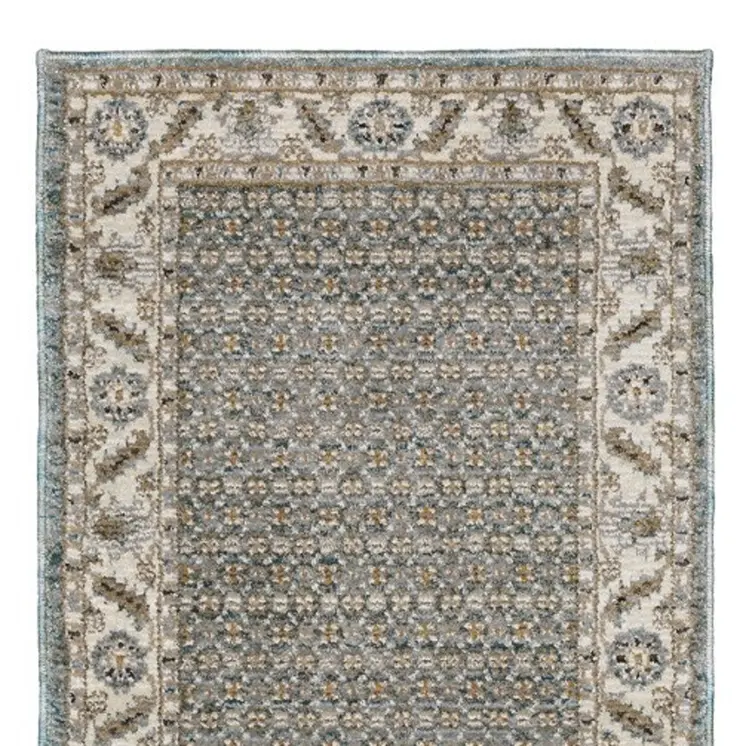 8' Blue And Ivory Oriental Runner Rug