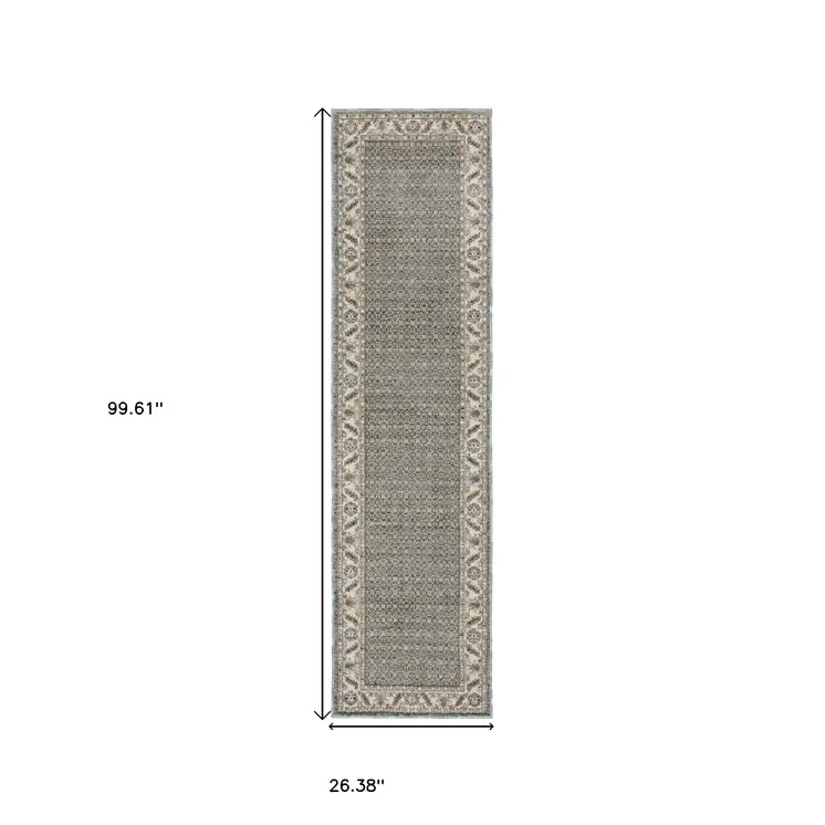 8' Blue And Ivory Oriental Runner Rug