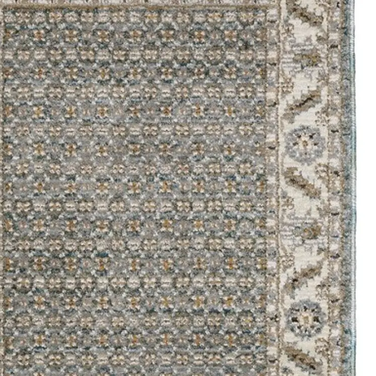 8' Blue And Ivory Oriental Runner Rug