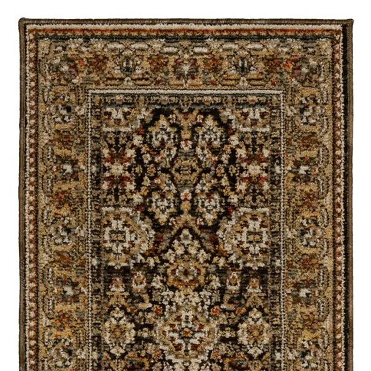 8' Brown And Gold Oriental Runner Rug