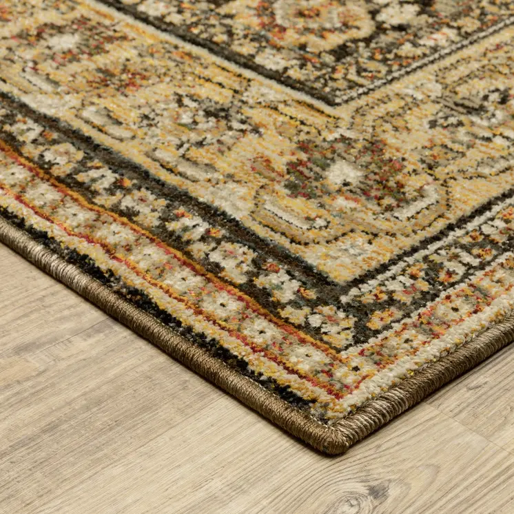 8' Brown And Gold Oriental Runner Rug