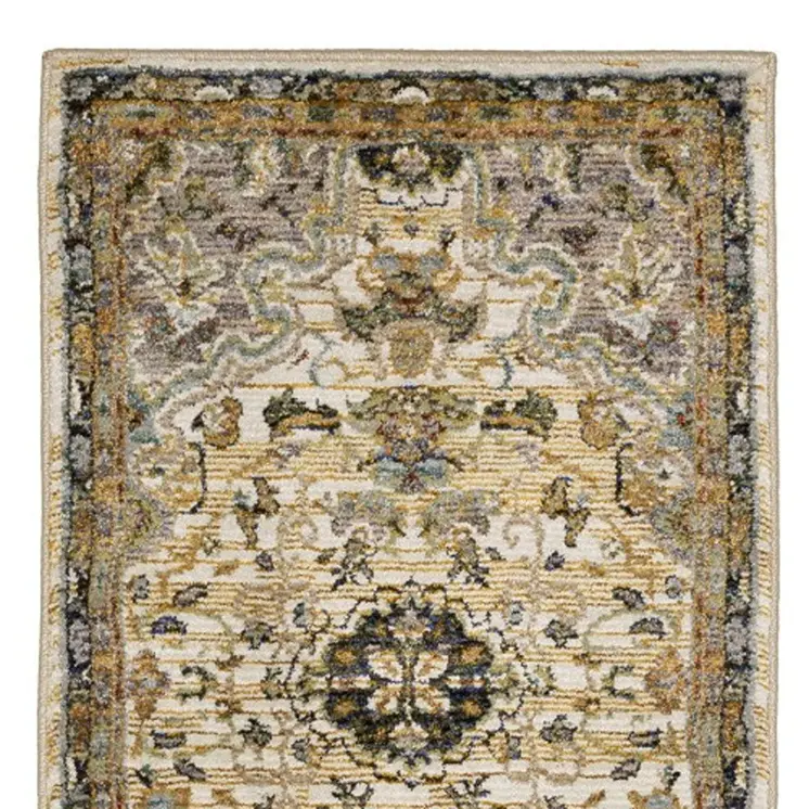 8' Ivory And Blue Oriental Runner Rug