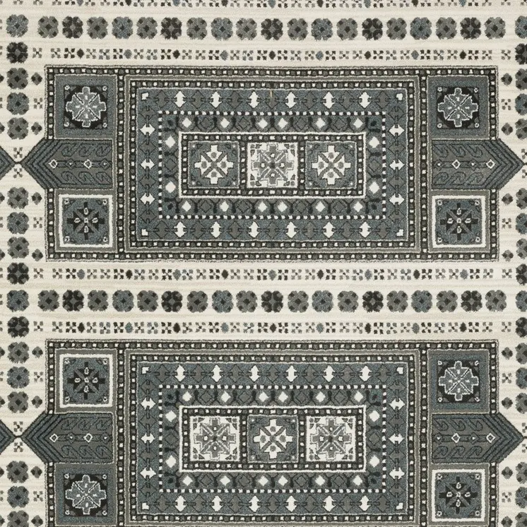 8' X 11' Gray And Blue Medallion Area Rug