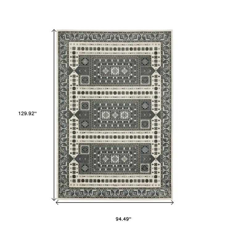 8' X 11' Gray And Blue Medallion Area Rug