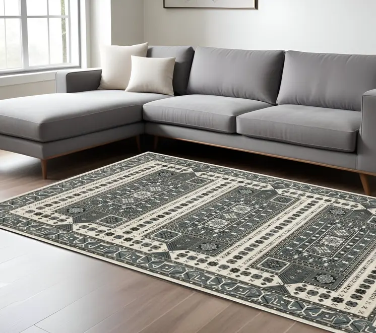 8' X 11' Gray And Blue Medallion Area Rug