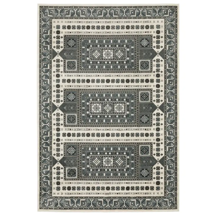 8' X 11' Gray And Blue Medallion Area Rug