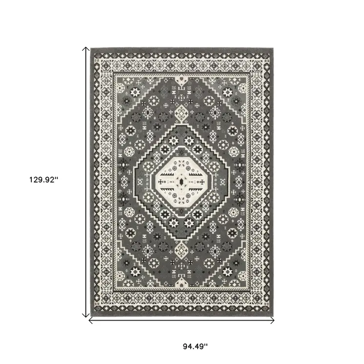 8' X 11' Gray And Ivory Medallion Area Rug