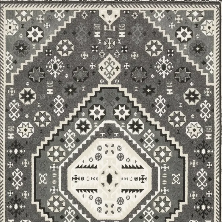 8' X 11' Gray And Ivory Medallion Area Rug