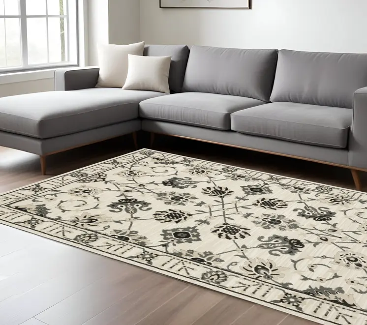 8' X 11' Ivory And Gray Oriental Area Rug