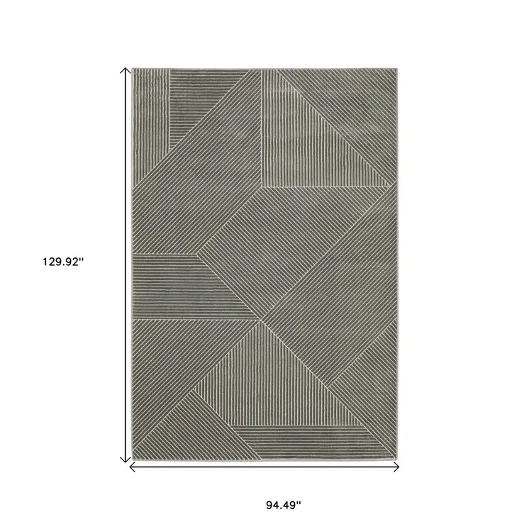 8' X 11' Gray And Ivory Geometric Area Rug