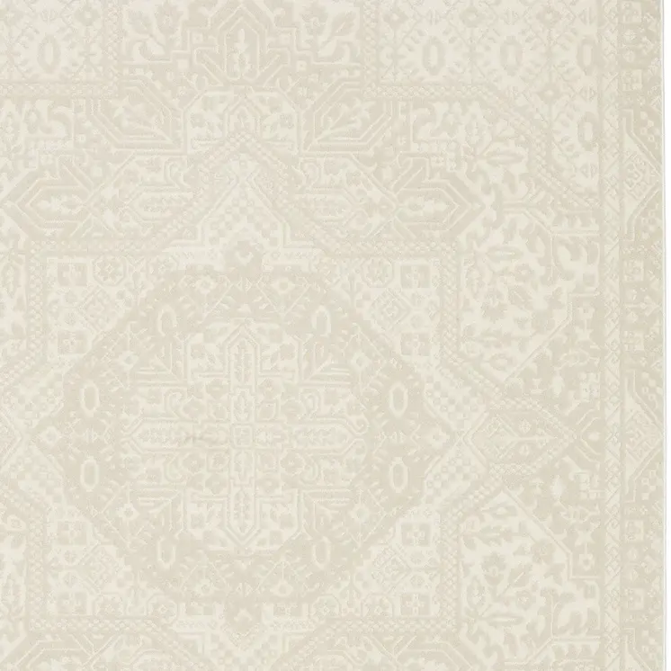 8' X 11' Ivory And Beige Medallion Area Rug