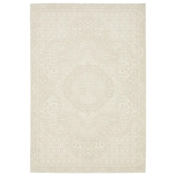 8' X 11' Ivory And Beige Medallion Area Rug