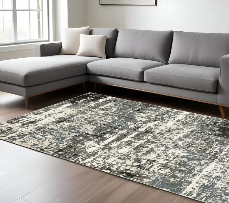 8' X 11' Ivory And Gray Abstract Area Rug