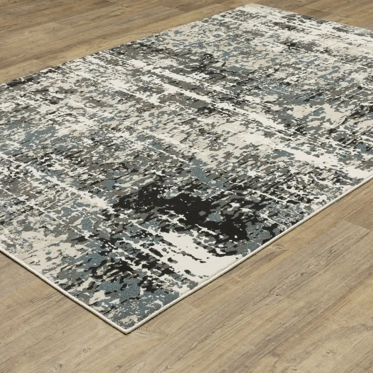 8' X 11' Ivory And Gray Abstract Area Rug