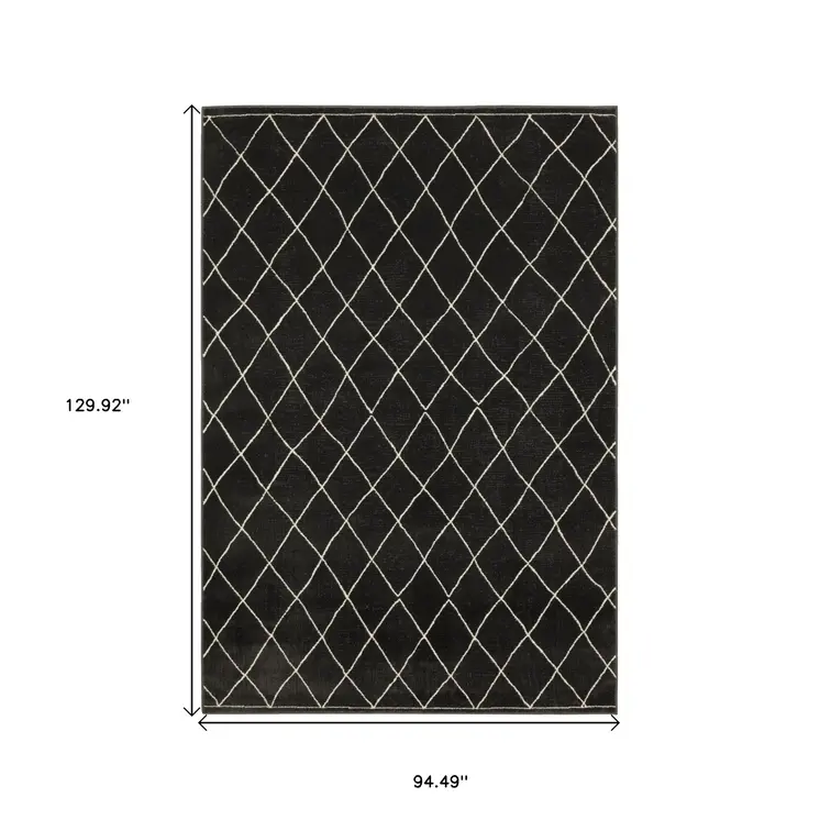 8' X 11' Charcoal And Ivory Trellis Area Rug