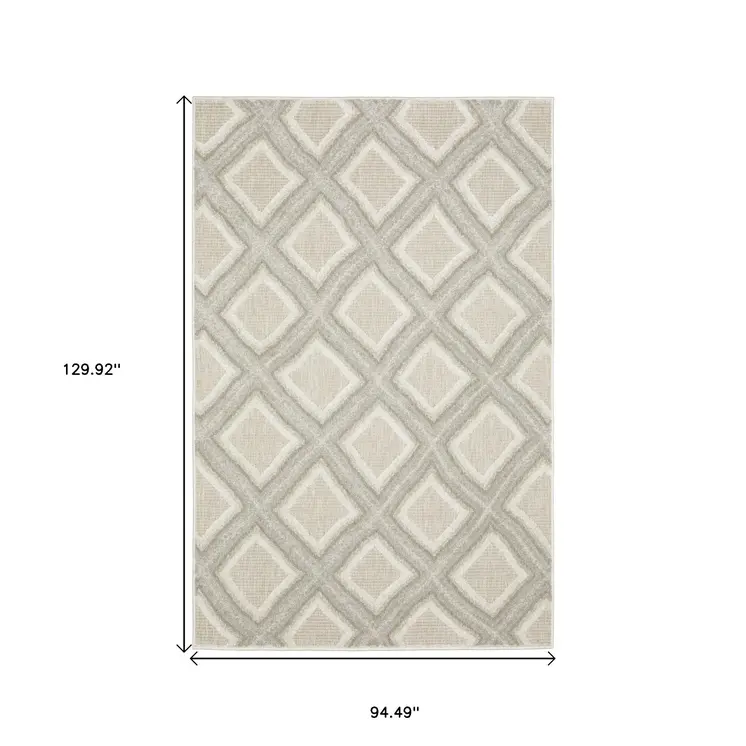 8' X 11' Gray And Beige Diamond Area Rug