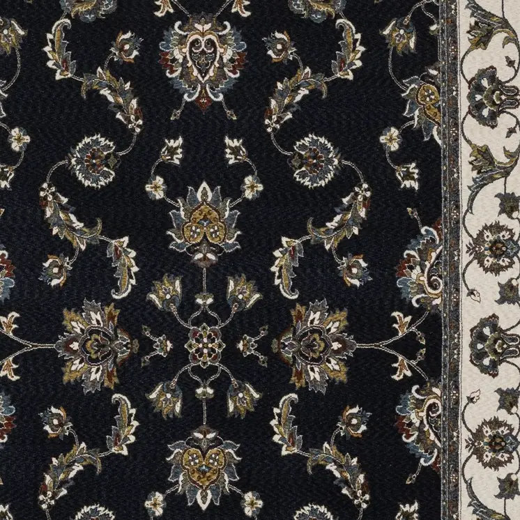 7' X 10' Navy Blue And Ivory Oriental Area Rug With Fringe