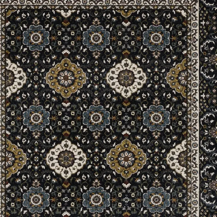 8' X 11' Navy Blue And Gold Medallion Area Rug With Fringe