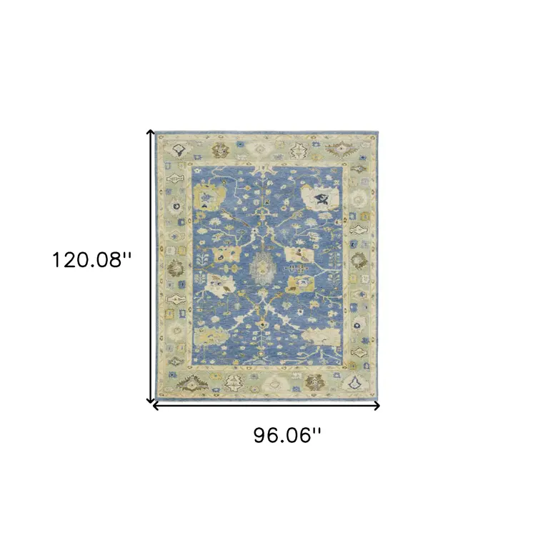 8' X 10' Blue And Green Wool Oriental Hand Knotted Area Rug With Fringe