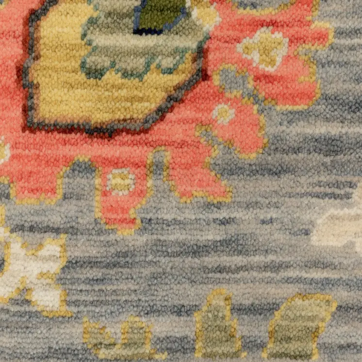 12' Gray Yellow And Blue Oriental Runner Rug With Fringe