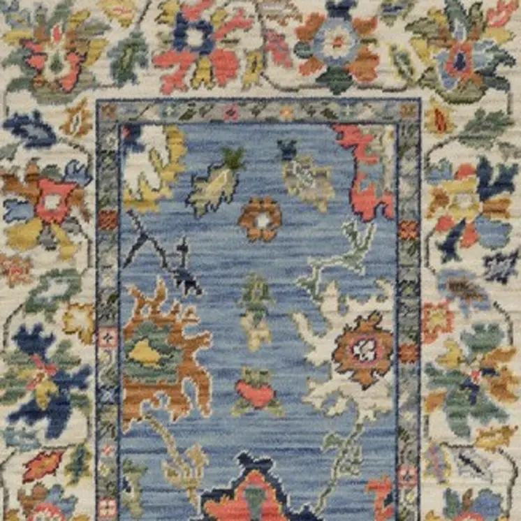 12' Blue Orange And Yellow Oriental Runner Rug With Fringe