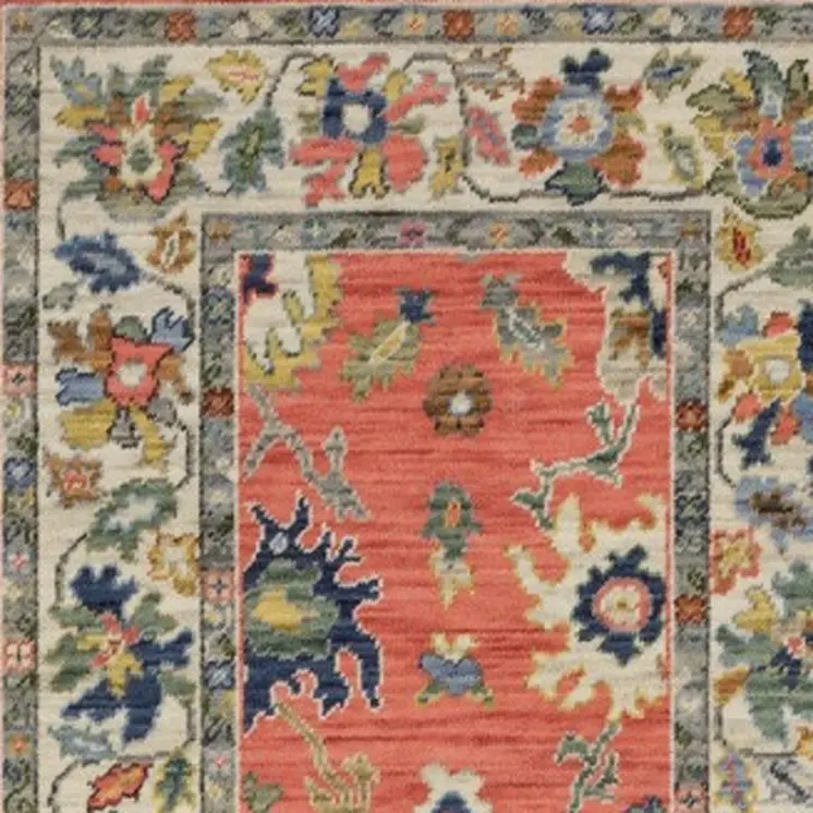 12' Salmon Blue And Yellow Oriental Runner Rug With Fringe