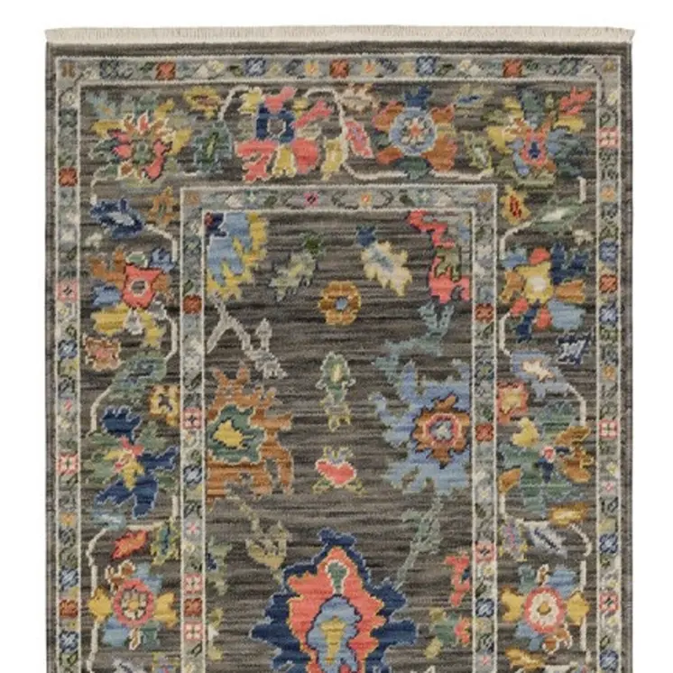 12' Gray Orange And Yellow Oriental Runner Rug With Fringe